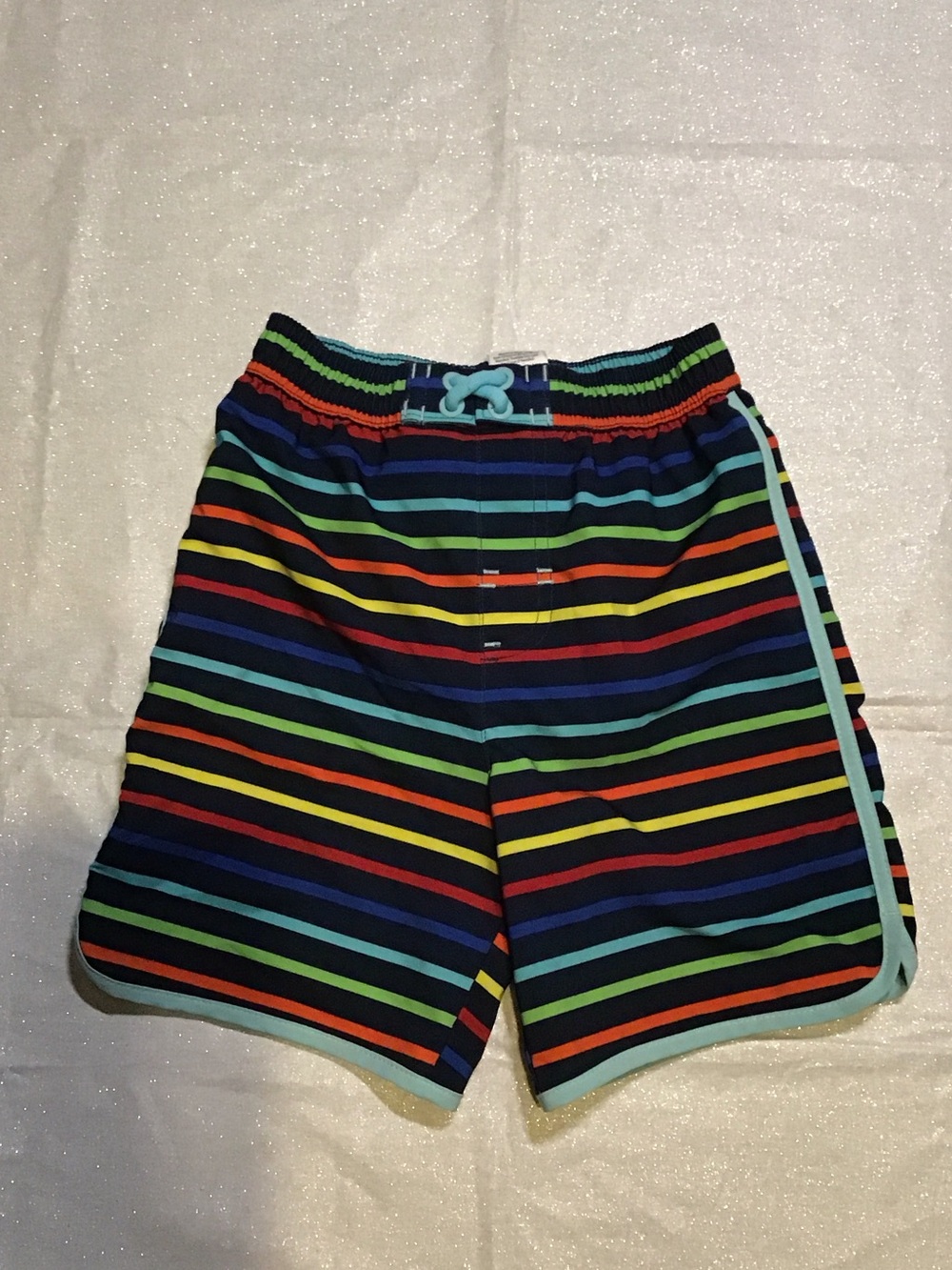 wonder nation Navy Multi-Stripe Kids Swim Trunks with Bright Stripes